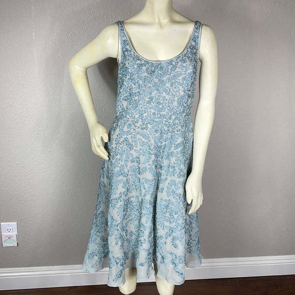 Carmen Marc Valvo Signature Silk Dress Sleeveless Fit and Flare Ribbon Appliqué - Picture 13 of 13